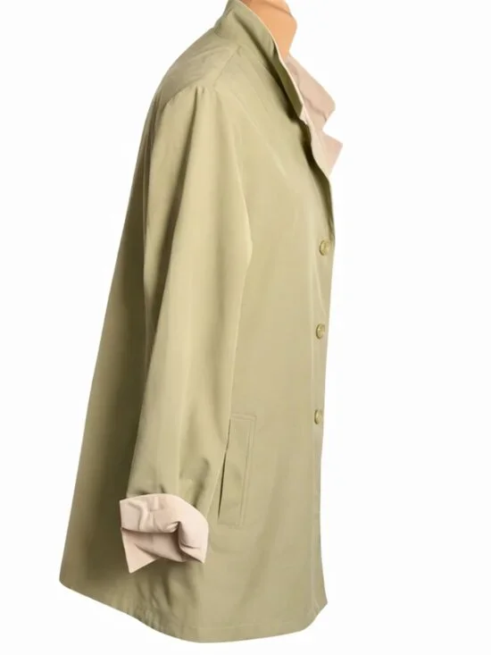 Gallery Sage & Tan Reversible Trench Jacket Small Lightweight Raincoat - Picture 7 of 11